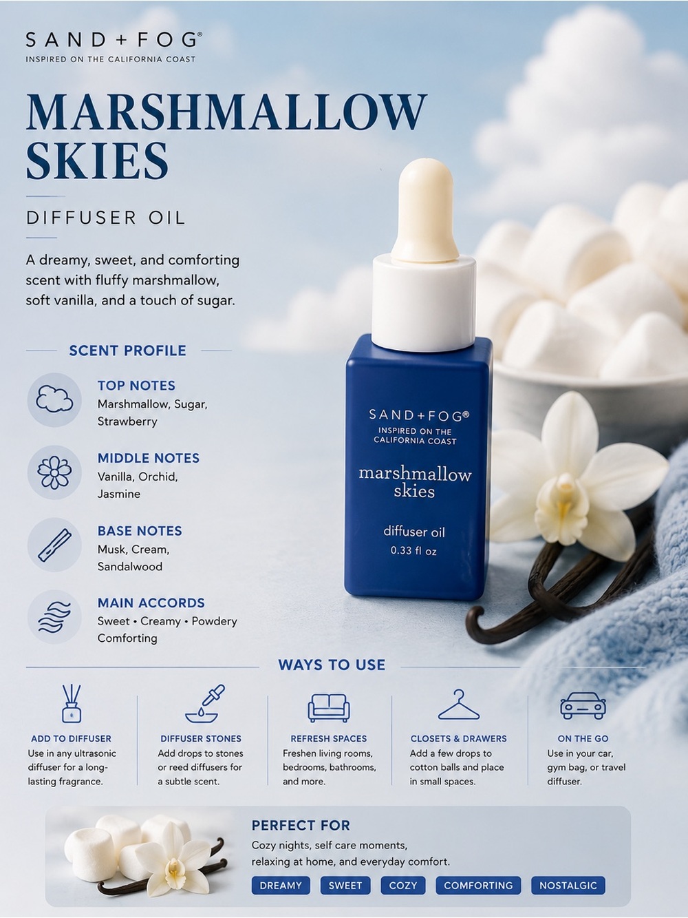 Sand + Fog® Marshmallow Skies Diffuser Oil 0.33 fl oz